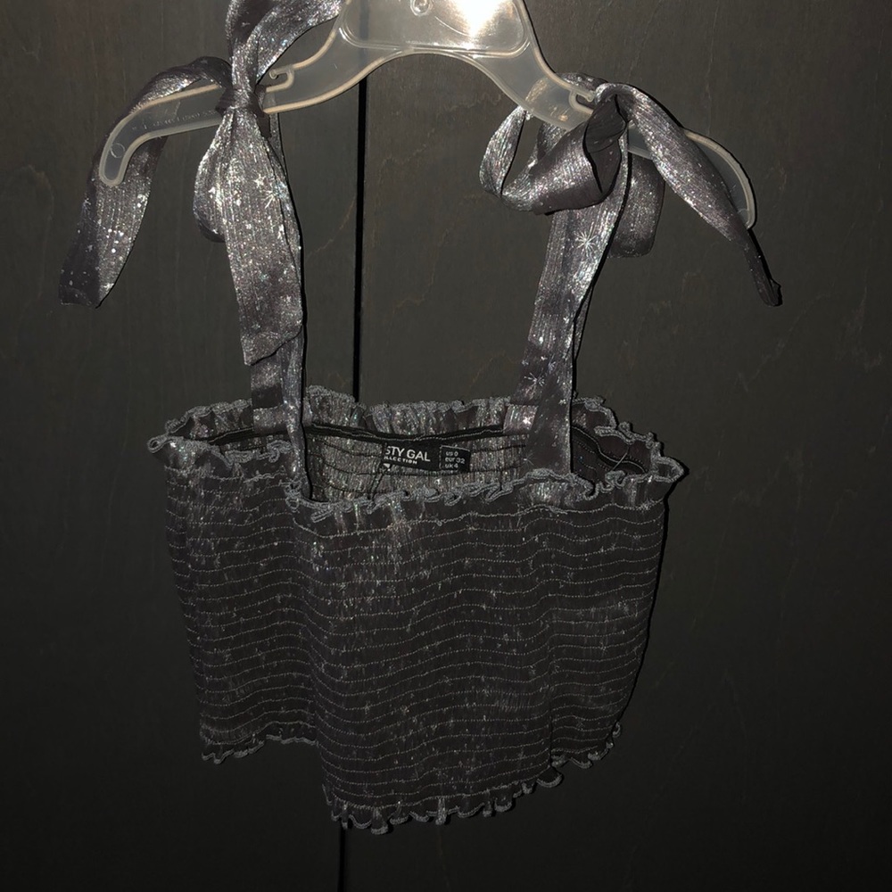 Nasty Gal Metallic Semi Sheer Polyester Crop Top